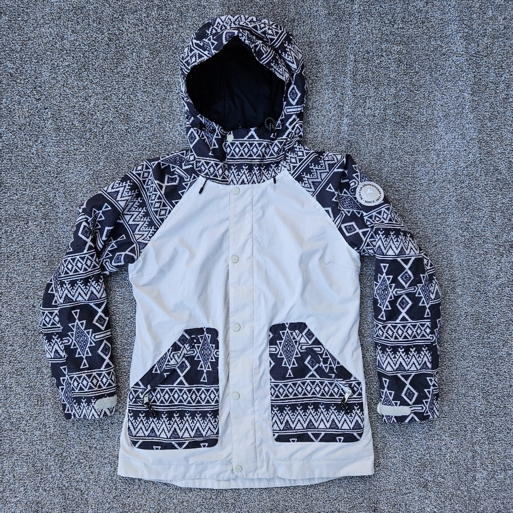 Burton Eastfall Riding Jacket Ski Snowboard Coat Black Cream White Women Size XS
